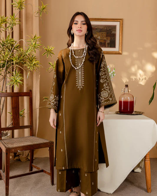 Green 2Pc - Embroidered Dress