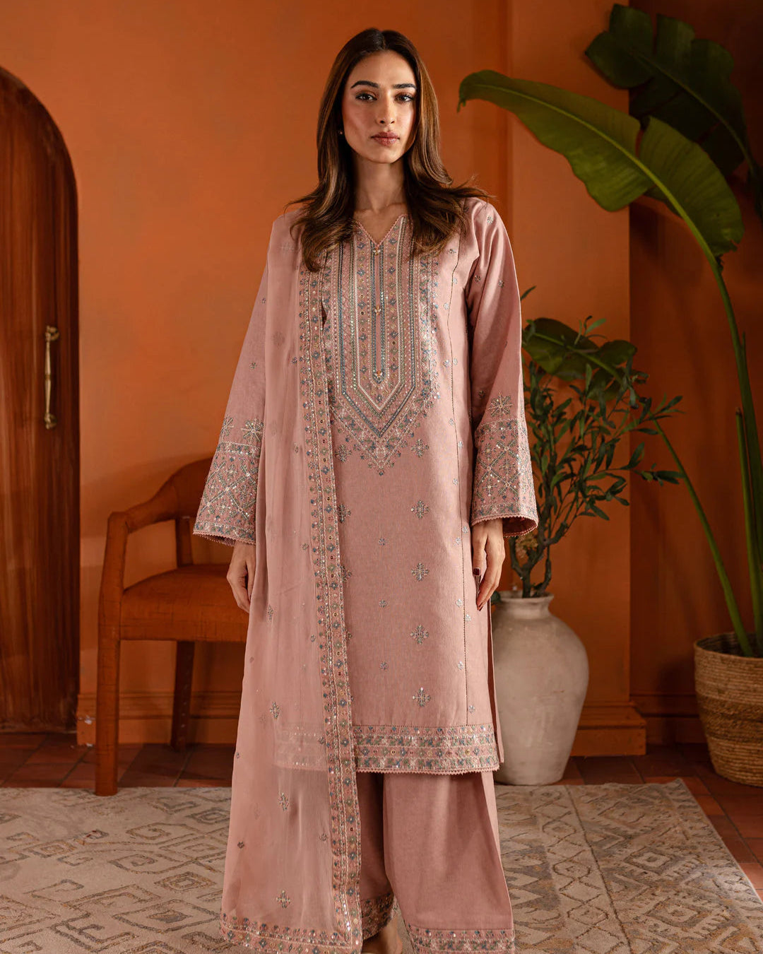 Best Selling - Pink Lotus 3Pc- Embroidered Dress
