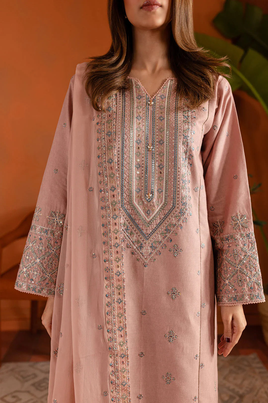 Best Selling - Pink Lotus 3Pc- Embroidered Dress