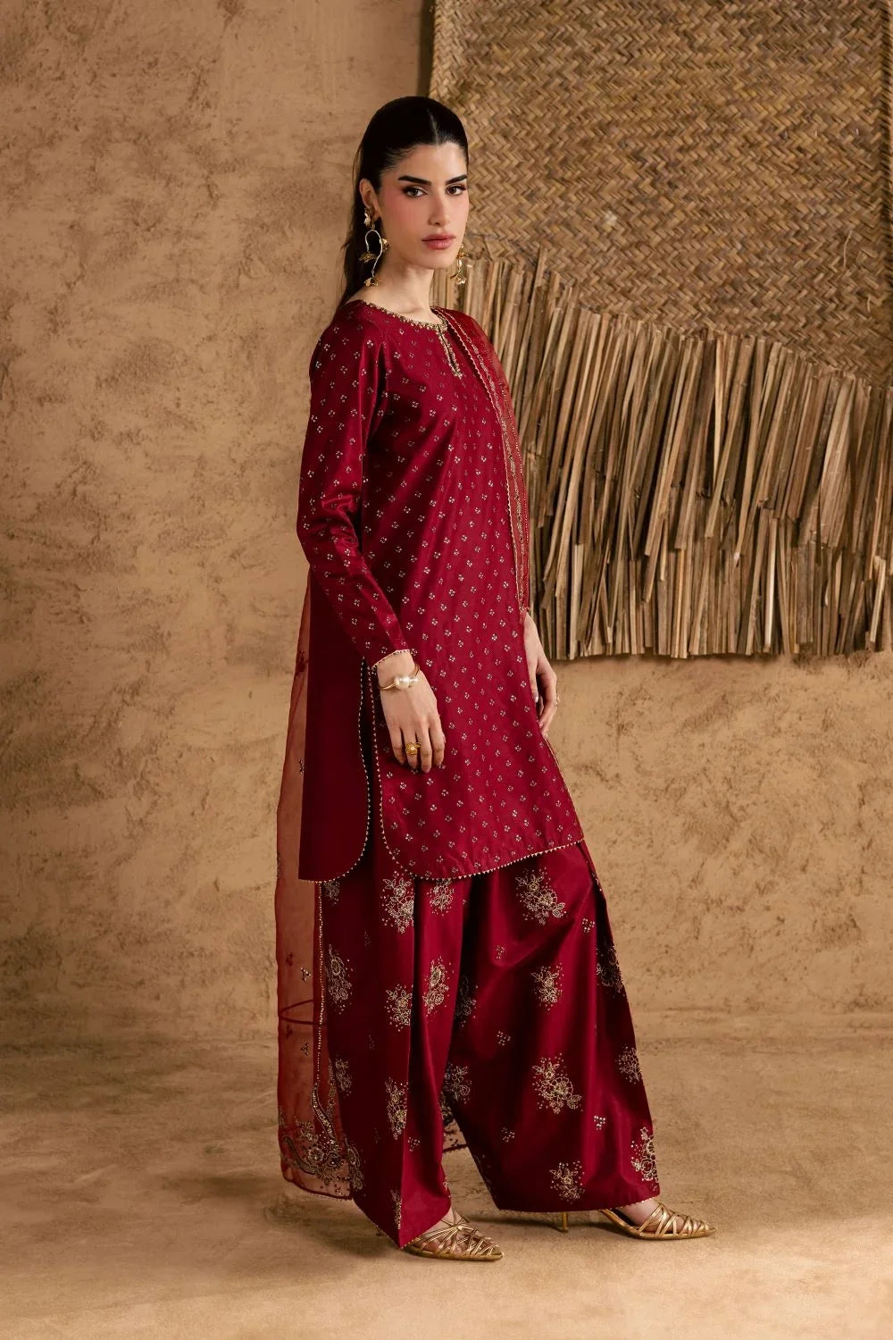 Maroon Majesty Embroided 3 PCs