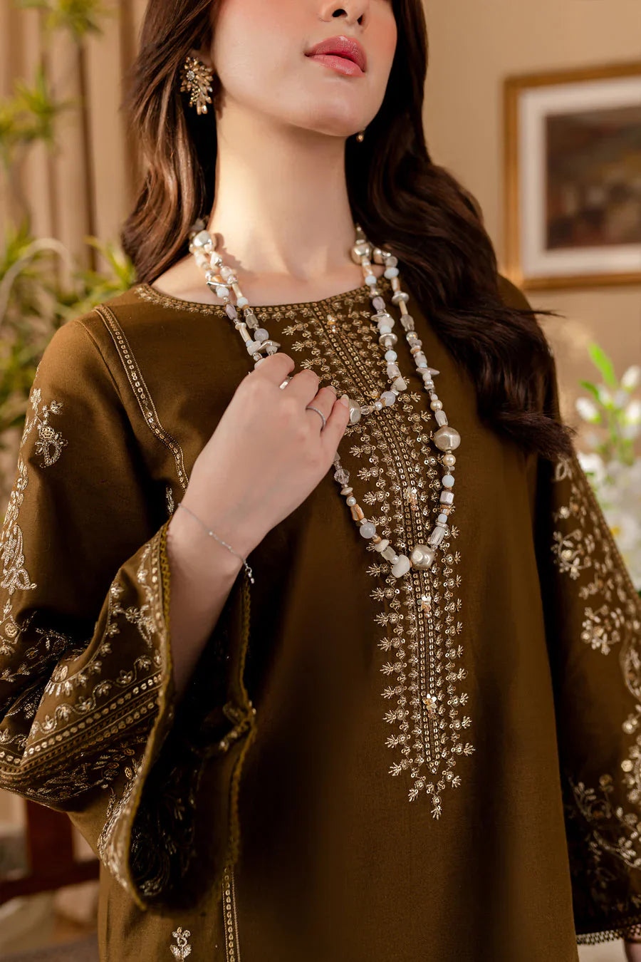 Green 2Pc - Embroidered Dress