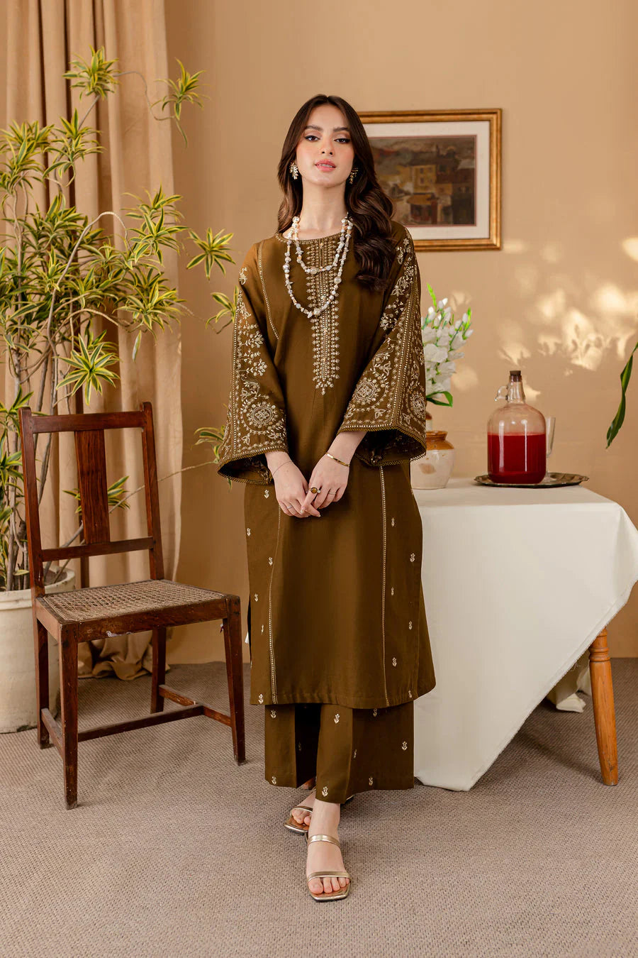 Green 2Pc - Embroidered Dress