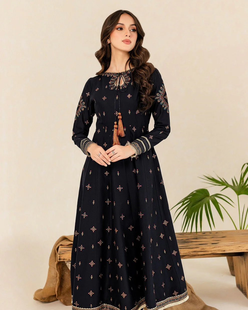 HREEM 02 PC EMBROIDERED BLACK SUIT